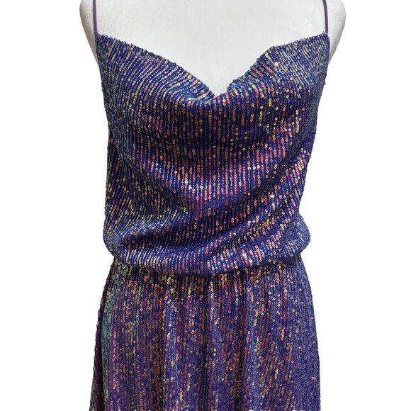Shein Sequin Cowl Neck Spaghetti Strap Dress Womens S Lavender Glam Retro NWOT - Picture 2 of 9